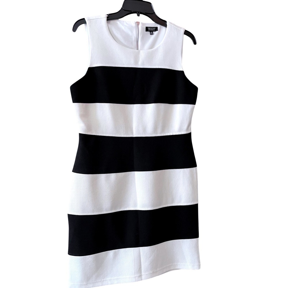 Spense Petite Black White Striped Sleeveless Shift Dress‎ 10P EUC